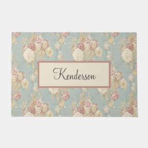 Paillasson Monogramme Bleu Rose Blanc Floral Cottage Core 