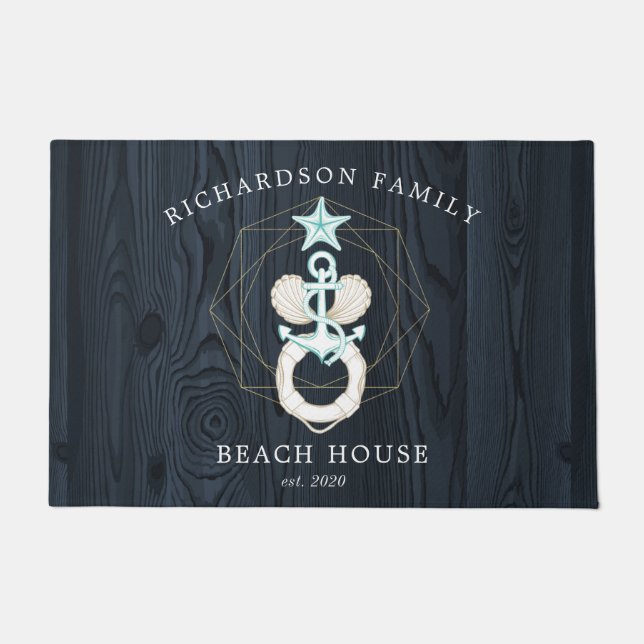 Paillasson monogramme bleu turquoise côtier (Devant)