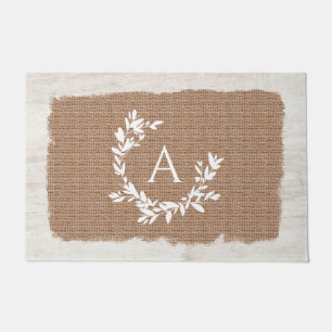 Paillasson Monogramme botanique rustique Bois de Burlap initi