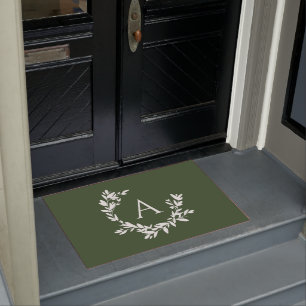 Paillasson Monogramme botanique rustique Première forêt vert 