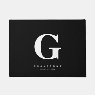 Paillasson Monogramme chic moderne Nom noir et blanc