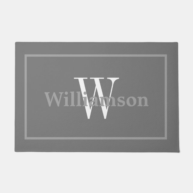 Paillasson Monogramme Classic Gris encadré Nom de famille Doo (Devant)