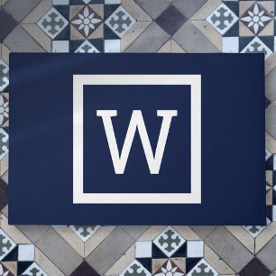 Paillasson Monogramme de bordure bleu marine moderne simple