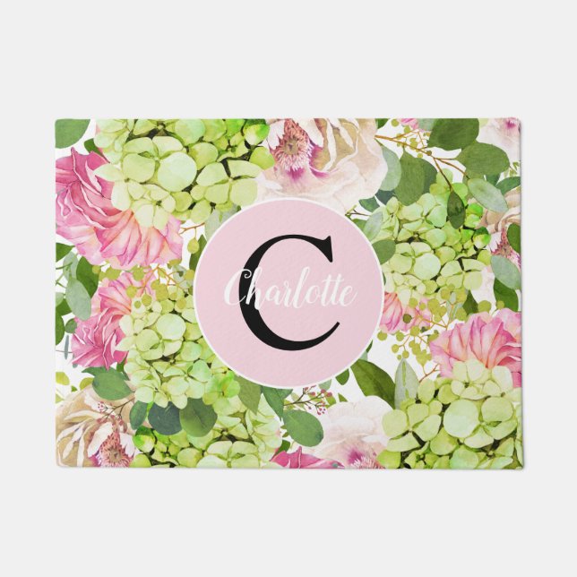 Paillasson Monogramme de bouquet de fleurs fraîches (Devant)