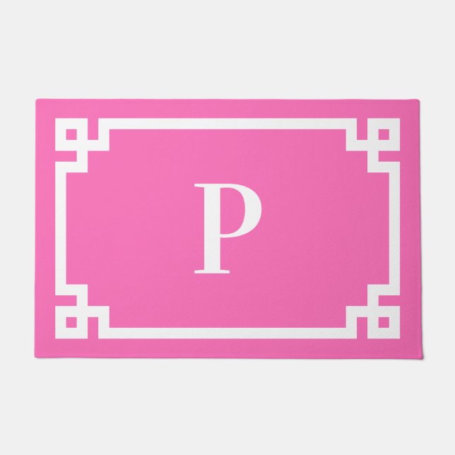 Paillasson Monogramme de cadre de clé grecque rose et blanc c (Devant)
