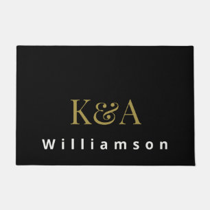 Paillasson Monogramme de couple noir or blanc minimaliste mod
