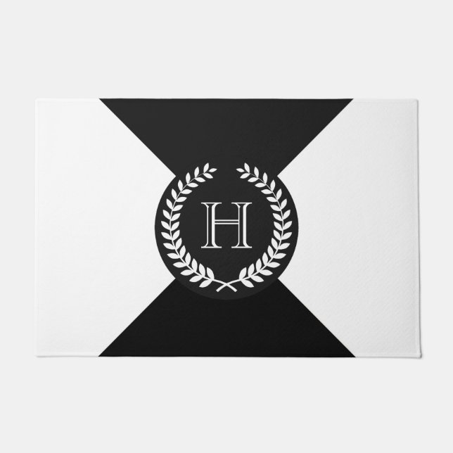 Paillasson Monogramme de couronne de laurier noir (Devant)