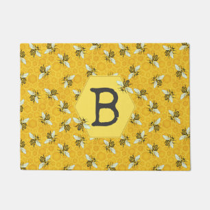 Paillasson Monogramme de famille d'essaim de ruche d'abeille