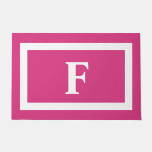 Paillasson Monogramme de famille moderne rose chaud et blanc 