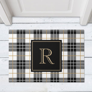 Paillasson Monogramme de famille tartan noir et Brown