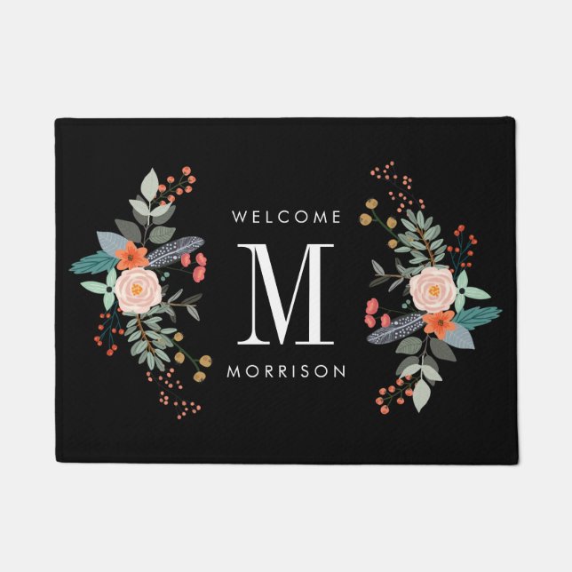 Paillasson Monogramme de fleurs botaniques (Devant)