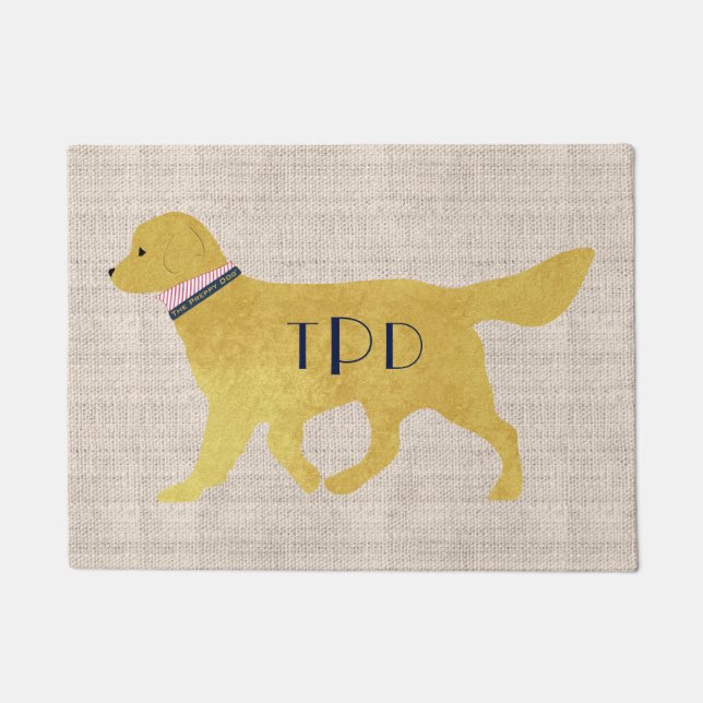 Paillasson Monogramme de la marine Preppy Golden Retriever Ta (Devant)