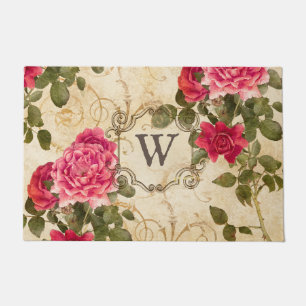 Paillasson Monogramme de monogramme Vintage rose rouge rose o