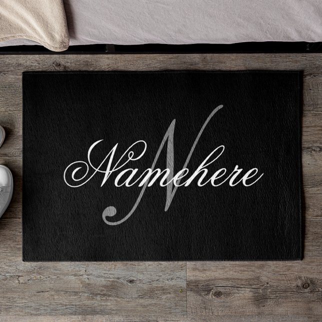 Paillasson Monogramme de nom noir et blanc personnalisé uniqu (Créateur téléchargé)