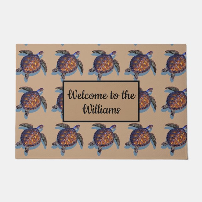 Paillasson monogramme de porte de tortue de mer (Devant)