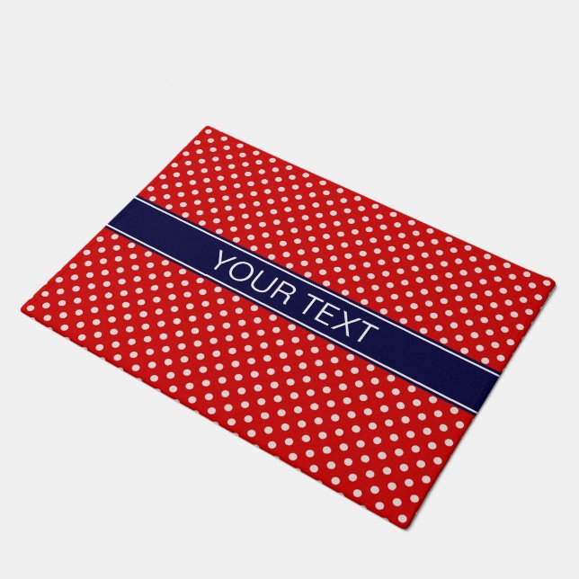 Paillasson Monogramme de ruban bleu bleu marine Pois rouge (Incliné)