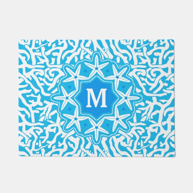 Paillasson Monogramme d'étoiles de mer de récif coralien de (Devant)