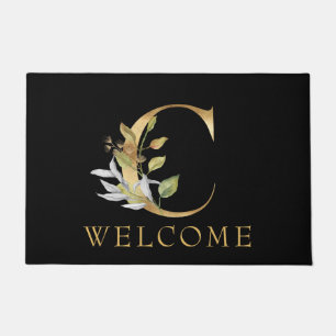 Paillasson Monogramme d'or classique C avec natte de fleurs