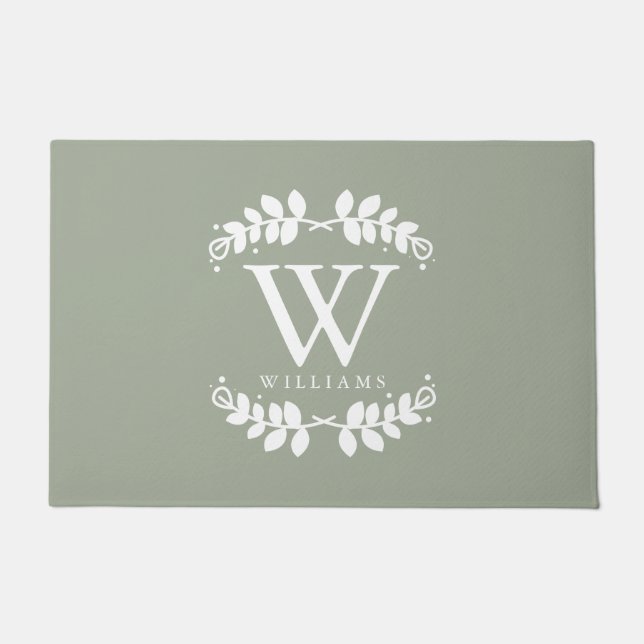 Paillasson Monogramme élégant de famille de vert sauge (Devant)
