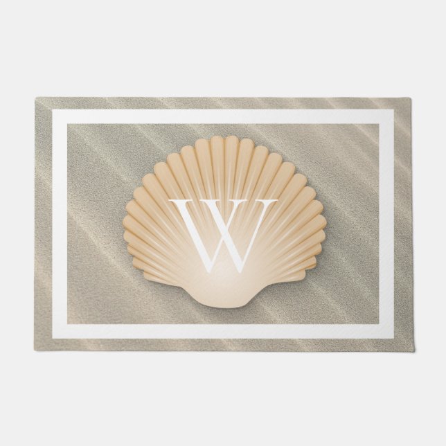 Paillasson Monogramme élégant de plage et de coquillage (Devant)