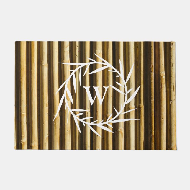 Paillasson Monogramme en bambou rustique Lignes verticales Mo (Devant)
