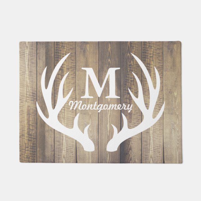 Paillasson Monogramme en bois de planches de cerfs communs de (Devant)