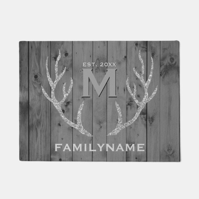Paillasson Monogramme en bois gris de famille d'andouillers (Devant)