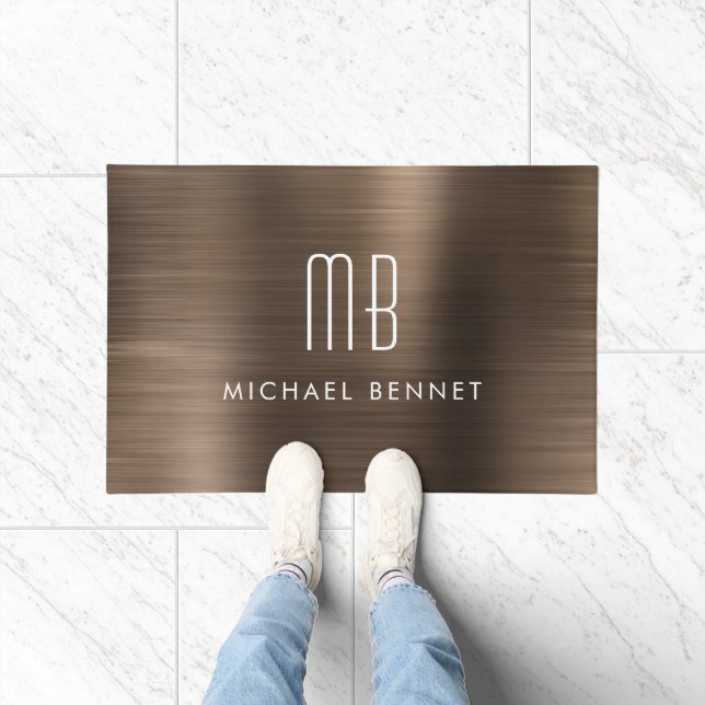 Paillasson Monogramme en métal brossé Brown de bronze (Intérieur)
