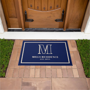 Paillasson Monogramme Famille Année Bleu Nuit Champagne