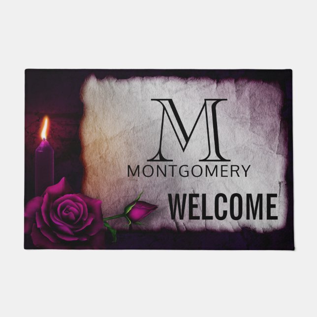 Paillasson Monogramme gothique Rose, bougie et parchemin (Devant)