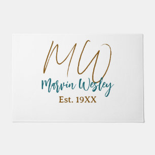 Paillasson Monogramme marron bleu turquoise année simple mini