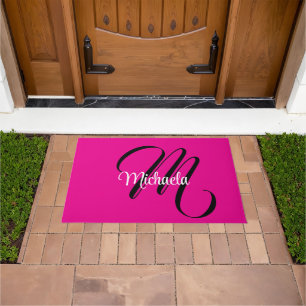 Paillasson Monogramme minimaliste moderne initial nom rose ch