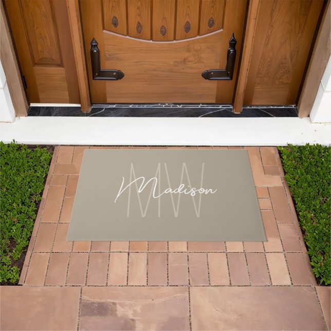 Paillasson Monogramme moderne Nom Script Beige (De plein air)