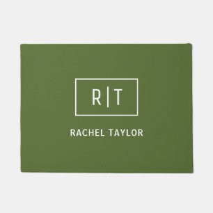 Paillasson Monogramme Moderne Vert Olive Foncé