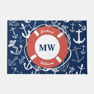 Paillasson Monogramme nautique Ancre bleu marine Motif
