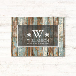 Paillasson Monogramme Nom de famille Russe Boho Wood Beach Ho