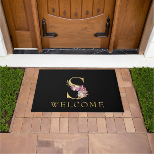Paillasson Monogramme Or Classé S avec mat de porte à fleurs 