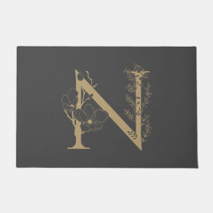Paillasson Monogramme Original Élégant Or Floral Noir "N"