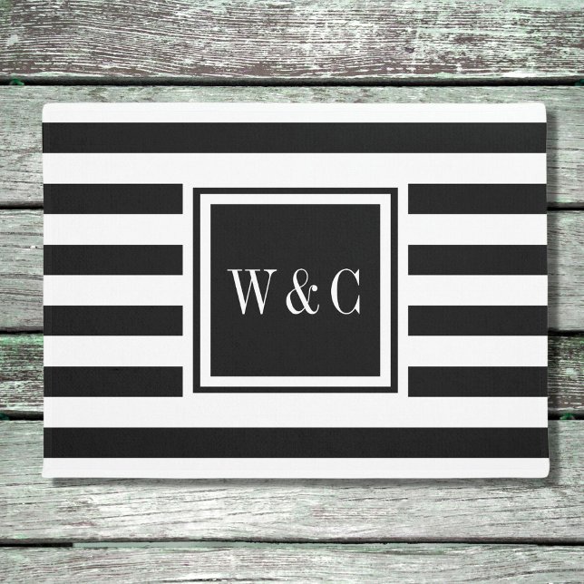 Paillasson Monogramme personnalisé Bande noire et blanche (Créateur téléchargé)