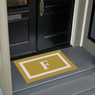 Paillasson Monogramme personnalisé de la famille jaune et bla