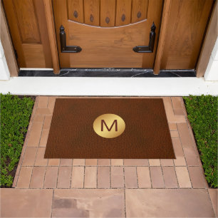 Paillasson Monogramme personnalisé Faux initiaux Cuir Brown e