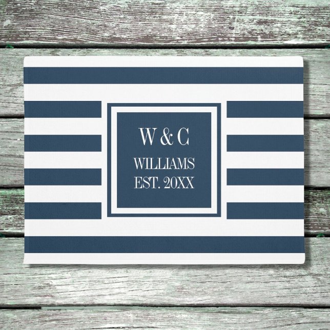 Paillasson Monogramme personnalisé Marine Bleu Bleu Blancs (Créateur téléchargé)