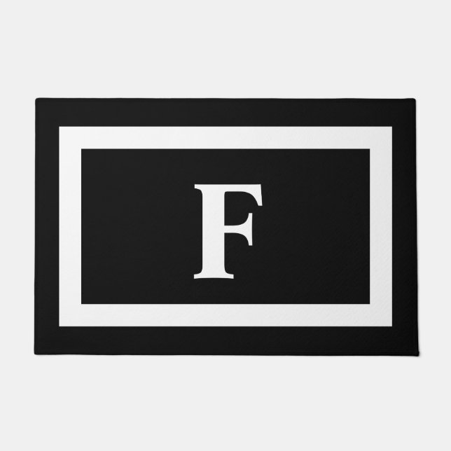 Paillasson Monogramme personnalisé noir blanc  (Devant)