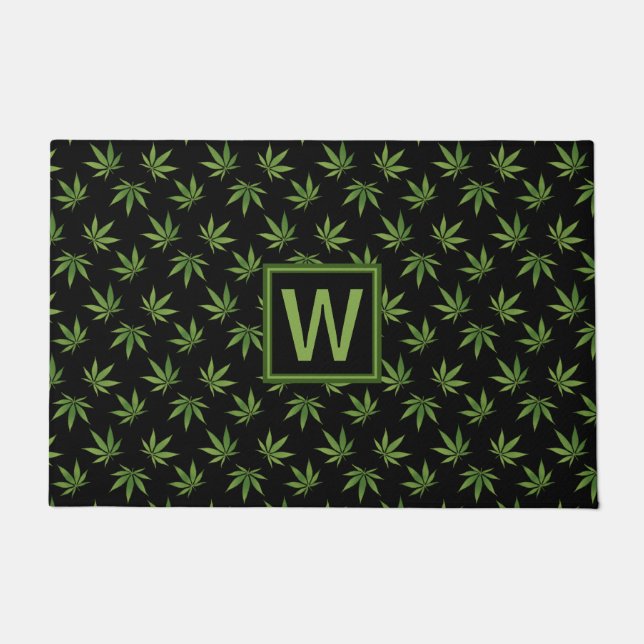 Paillasson Monogramme personnalisé par motif de feuille de (Devant)