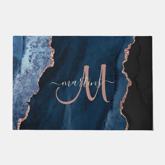 Paillasson Monogramme personnalisé Rose bleu chic Parties sci (Devant)