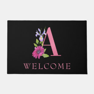 Paillasson Monogramme rose coloré A avec de belles fleurs