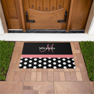 Paillasson Monogramme rose noir noir Polka Doormat