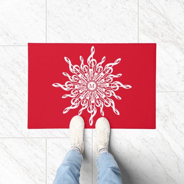 Paillasson Monogramme rouge de Noël G-Clef Snowflake (Intérieur)