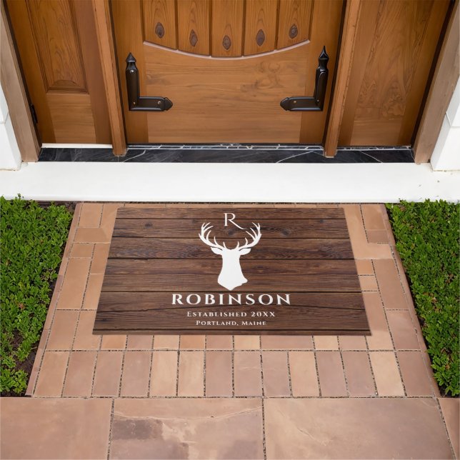 Paillasson Monogramme Rustique Famille Bois Styled Cerf Antle (De plein air)