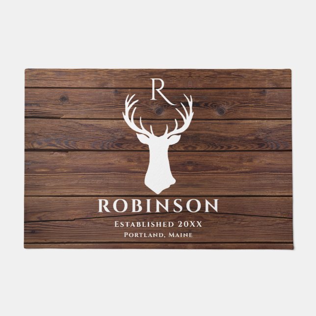 Paillasson Monogramme Rustique Famille Bois Styled Cerf Antle (Devant)